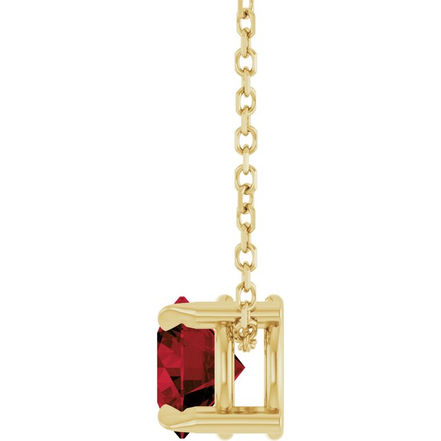14K Yellow Gold Round 6 Mm 16-18 In Polished Natural Mozambique Garnet Solitaire Slide Necklace