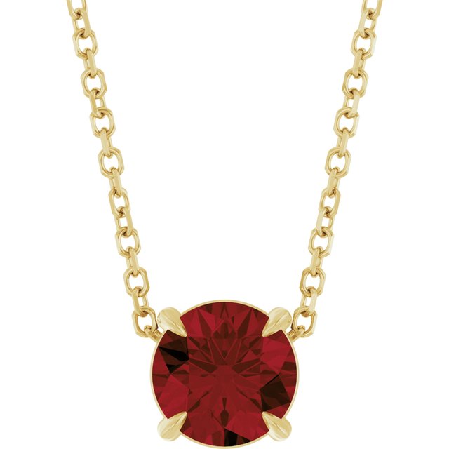 14K Yellow Gold Round 6 Mm 16-18 In Polished Natural Mozambique Garnet Solitaire Slide Necklace