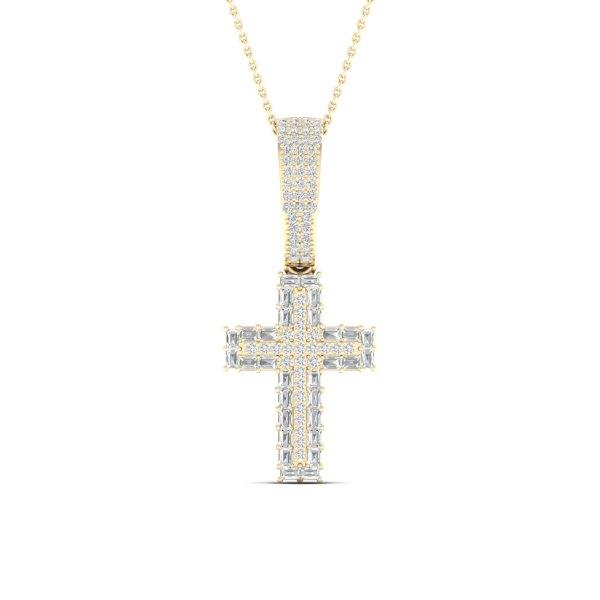 10K Yellow Gold 0.50 Cttw Diamond "Cross" Baguette Charm