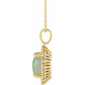 14K Yellow Gold Oval 8 X 6Mm G-H I1 Natural Ethiopian Opal And 1/3 Ctw Natural Diamond Necklace, Length: 18 In