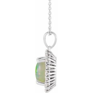 14K White Gold Oval 8 X 6Mm G-H I1 Natural Ethiopian Opal And 1/3 Ctw Natural Diamond Necklace, Length: 18 In