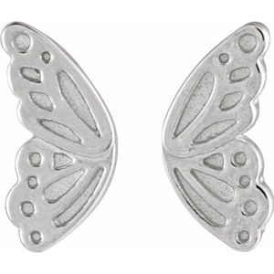 Sterling Silver 7.1 X 4.1 Mm Pair Friction Backs Included .37 In Polished Butterfly Wing Earrings
