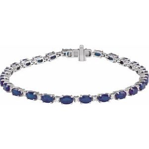 14K White Gold Oval 5 X 3Mm G-H Si1-Si2 Lab-Grown Blue Sapphire And 5/8 Ctw Lab-Grown Diamond Line Bracelet, Length: 7 In