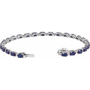 14K White Gold Oval 5 X 3Mm G-H Si1-Si2 Lab-Grown Blue Sapphire And 5/8 Ctw Lab-Grown Diamond Line Bracelet, Length: 7 In