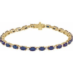 14K Yellow Gold Oval 5 X 3Mm G-H Si1-Si2 Lab-Grown Blue Sapphire And 5/8 Ctw Lab-Grown Diamond Line Bracelet, Length: 7 In