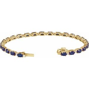 14K Yellow Gold Oval 5 X 3Mm G-H Si1-Si2 Lab-Grown Blue Sapphire And 5/8 Ctw Lab-Grown Diamond Line Bracelet, Length: 7 In