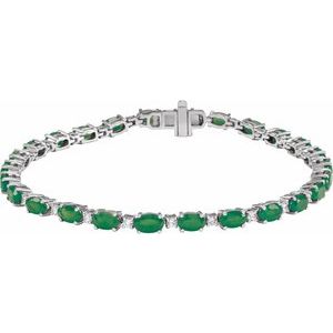 14K White Gold Oval 5 X 3Mm G-H Si1-Si2 Lab-Grown Emerald And 5/8 Ctw Lab-Grown Diamond Line Bracelet, Length: 7 In