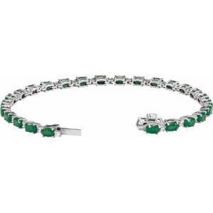 14K White Gold Oval 5 X 3Mm G-H Si1-Si2 Lab-Grown Emerald And 5/8 Ctw Lab-Grown Diamond Line Bracelet, Length: 7 In