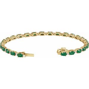 14K Yellow Gold Oval 5 X 3Mm G-H Si1-Si2 Lab-Grown Emerald And 5/8 Ctw Lab-Grown Diamond Line Bracelet, Length: 7 In
