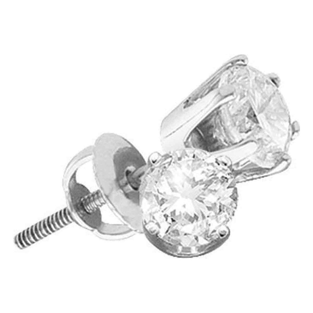 14K White Gold Womens Round Diamond Solitaire Earrings 1 Cttw
