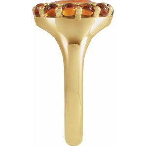 14K Yellow Gold Oval 7 X 5 Mm Polished Natural Mexican Fire Opal And Cabochon Natural Citrine Halo-Style Ring Size 7
