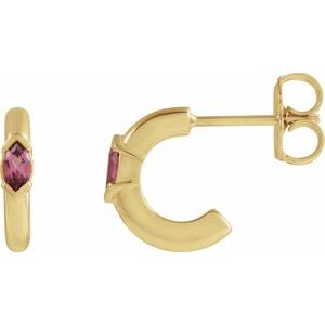 14K Yellow Gold Pair Marquise Shape 4 X 2Mm :: 0 Ct Natural Pink Tourmaline Hoop Earrings, Length: 10 Mm, Thickness: 2 Mm