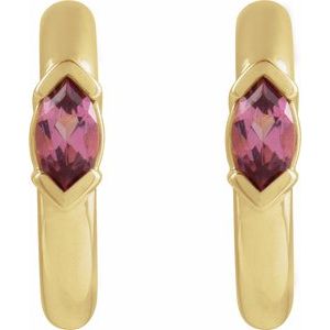 14K Yellow Gold Pair Marquise Shape 4 X 2Mm :: 0 Ct Natural Pink Tourmaline Hoop Earrings, Length: 10 Mm, Thickness: 2 Mm