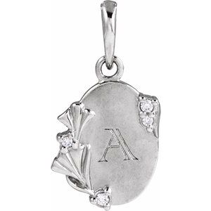 14K White Gold Round 1.2Mm G-H I1 .025 Ctw Natural Diamond Engravable Pendant