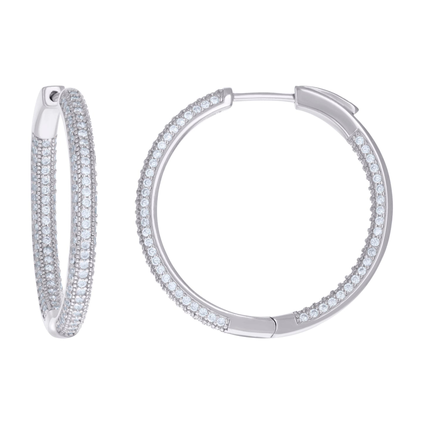Sterling Silver Womens Cubic Zirconia 3mm Hoop Earrings