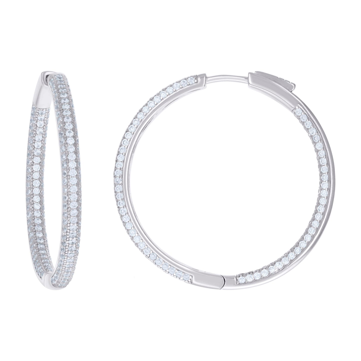 Sterling Silver Womens Cubic Zirconia 3mm Hoop Earrings