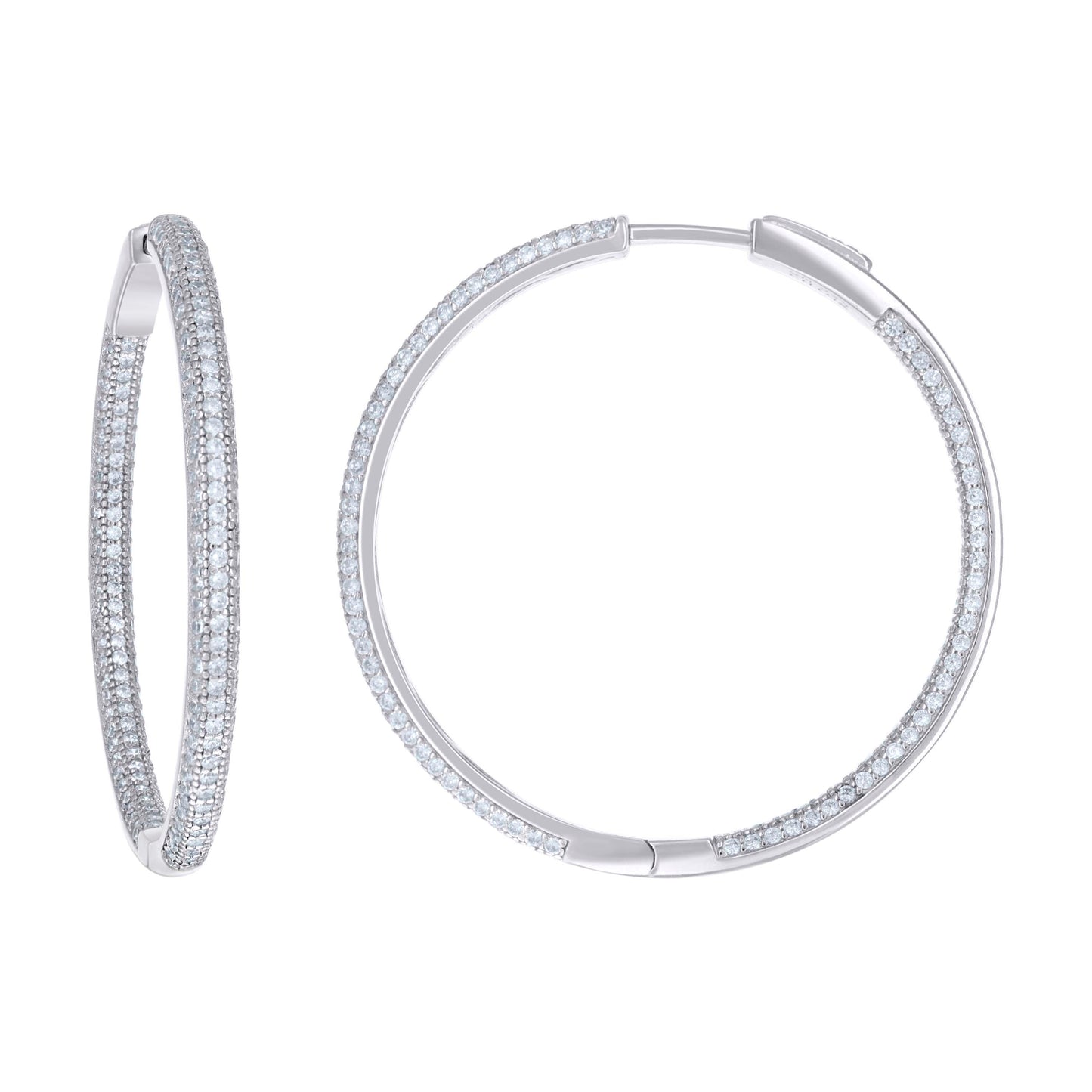 Sterling Silver Womens Cubic Zirconia 3mm Hoop Earrings