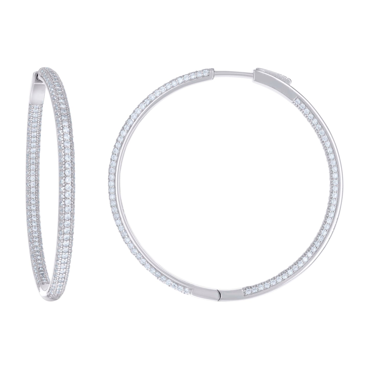 Sterling Silver Womens Cubic Zirconia 3mm Hoop Earrings