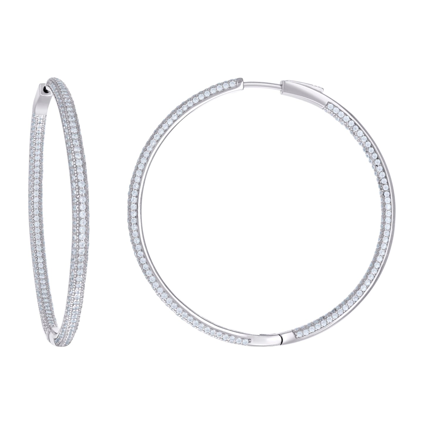 Sterling Silver Womens Cubic Zirconia 3mm Hoop Earrings