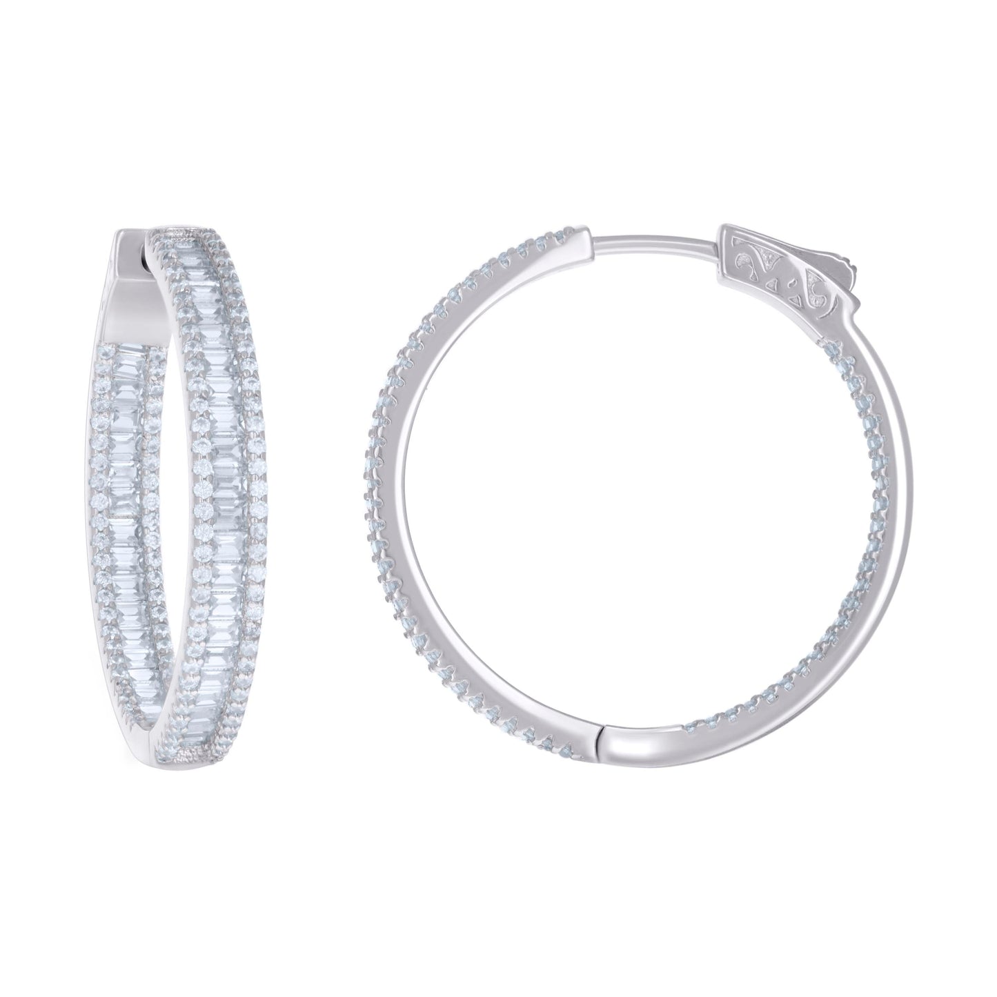 Sterling Silver Womens Cubic Zirconia 4mm Hoop Earrings