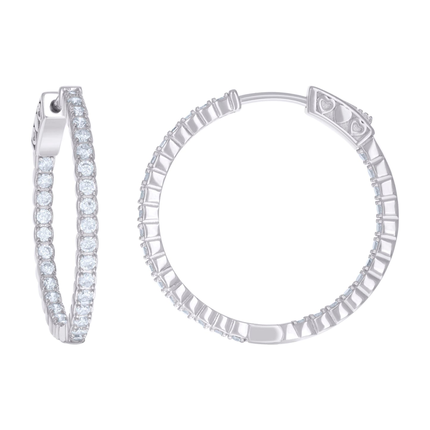 Sterling Silver Womens Cubic Zirconia 2mm Hoop Earrings