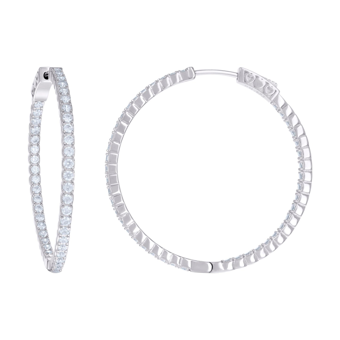 Sterling Silver Womens Cubic Zirconia 2mm Hoop Earrings