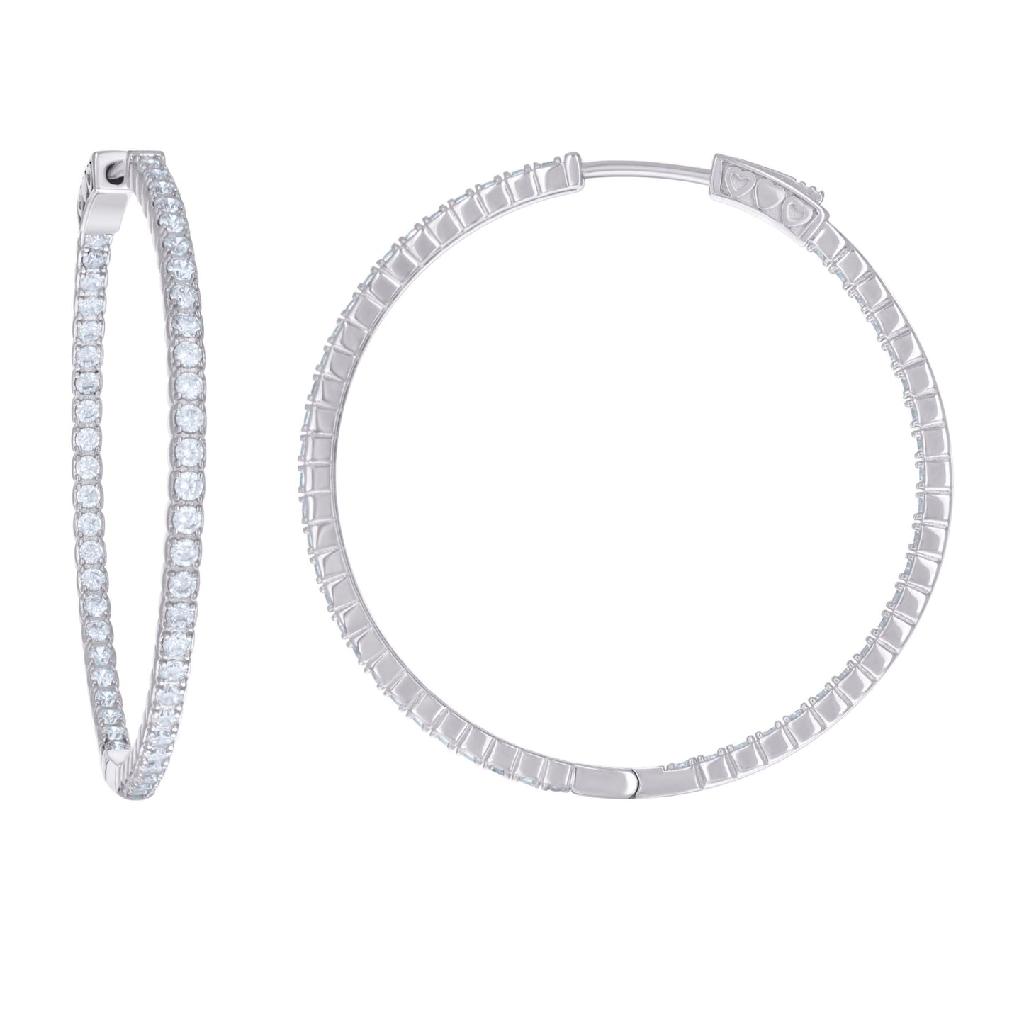Sterling Silver Womens Cubic Zirconia 2mm Hoop Earrings