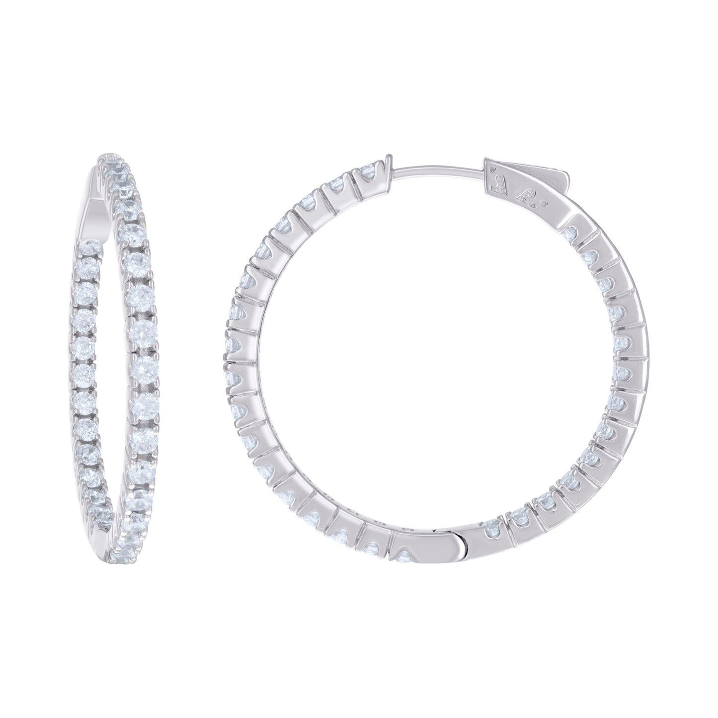 Sterling Silver Womens Cubic Zirconia 2.5mm Hoop Earrings