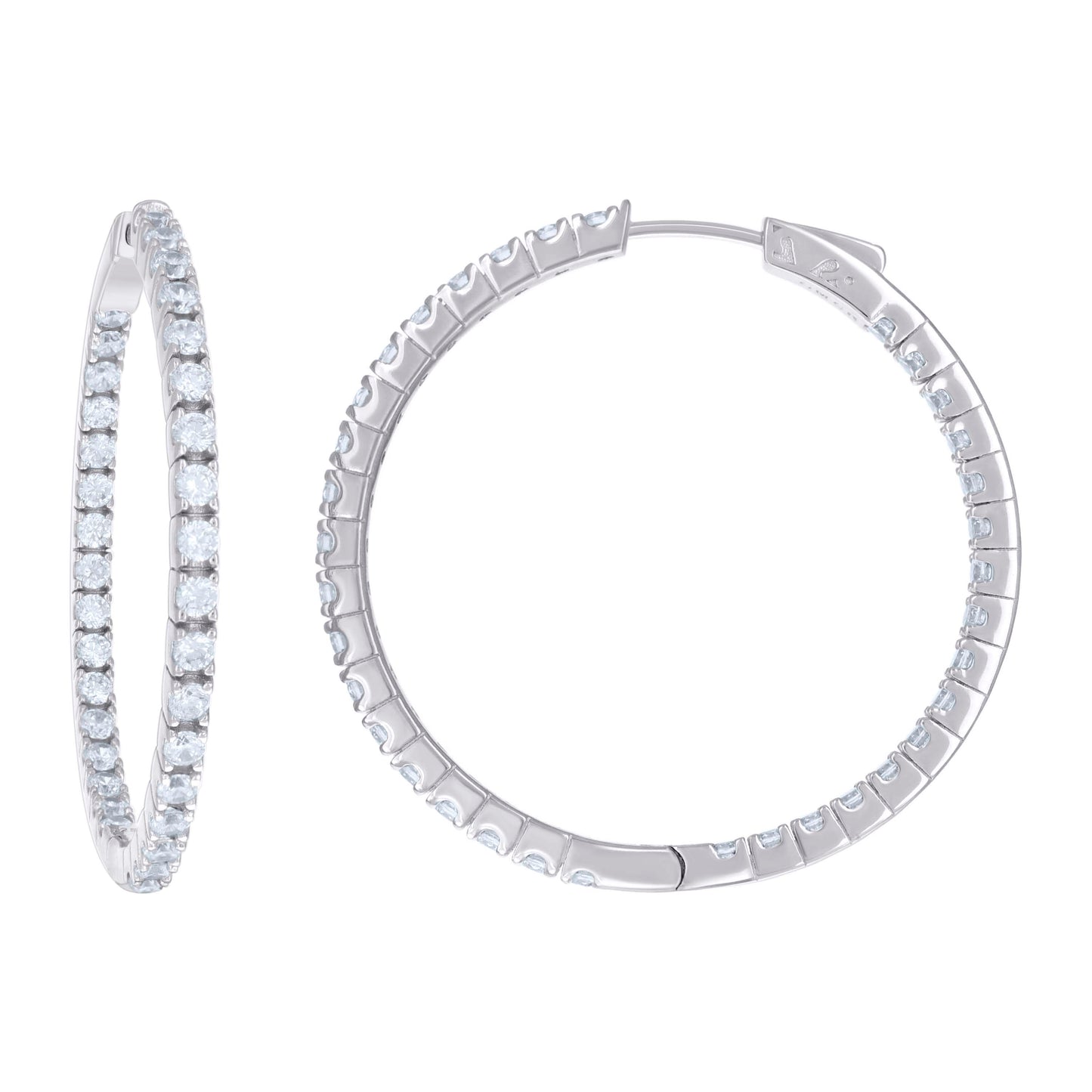 Sterling Silver Womens Cubic Zirconia 2.5mm Hoop Earrings