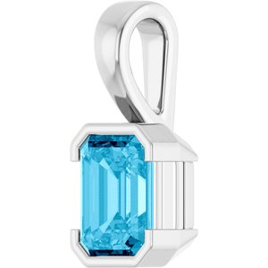 14K White Gold Emerald 8 X 6 Mm Lab-Grown Aqua Sapphire Pendant