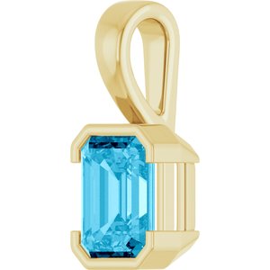 14K Yellow Gold Emerald 8 X 6 Mm Lab-Grown Aqua Sapphire Pendant