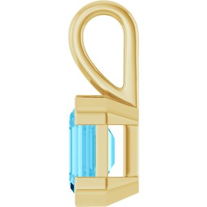 14K Yellow Gold Emerald 8 X 6 Mm Lab-Grown Aqua Sapphire Pendant