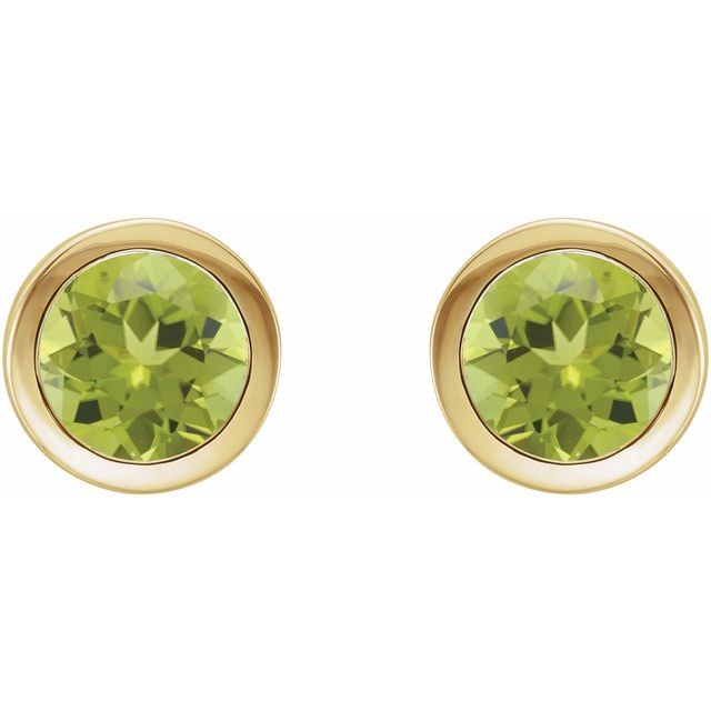 14K Yellow Gold Round Pair 5 Mm Friction Bezel Polished Natural Peridot Bezel-Set Stud Earrings