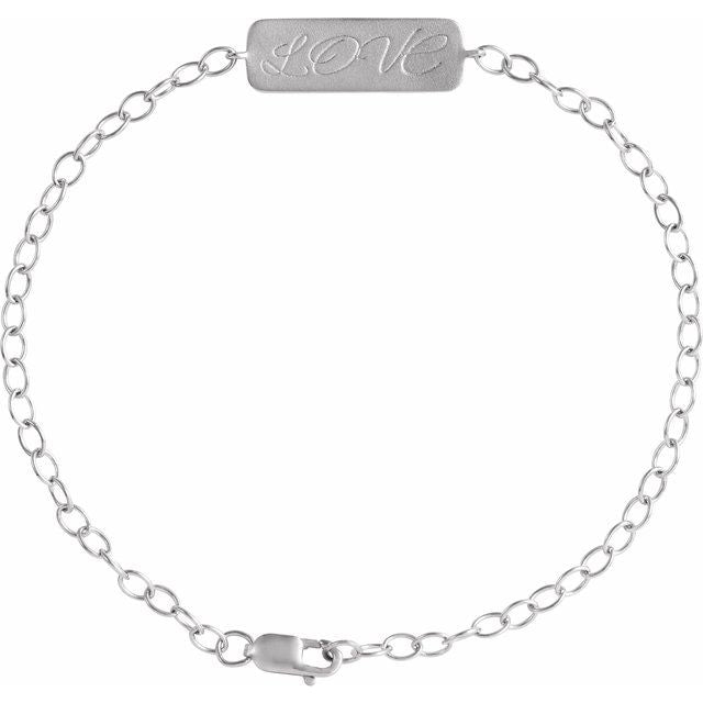14K White Gold Or Sterling Silver 22.7 X 2.2 Mm 7 In Polished Love Braille Word Bracelet