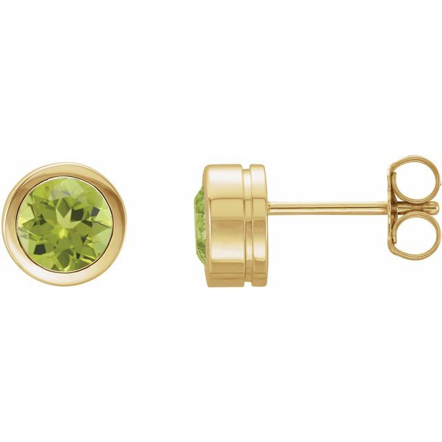 14K Yellow Gold Round Pair 5 Mm Friction Bezel Polished Natural Peridot Bezel-Set Stud Earrings