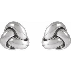 14K White Gold 9 X 9 Mm Pair Friction Backs Included Polished Hollow Knot Earrings