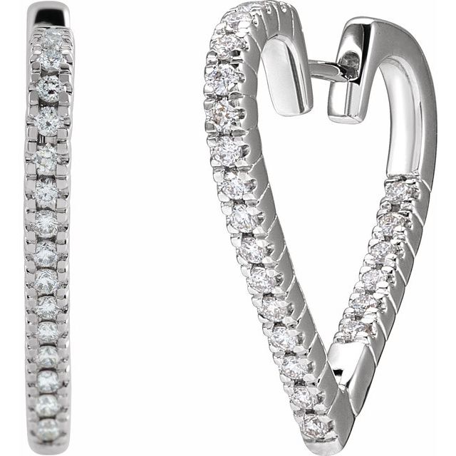 14K White Or Rose Gold 23 X 2.3 Mm Pair Hinged Polished 5/8 Ctw Natural Diamond Inside-Outside Heart Earrings