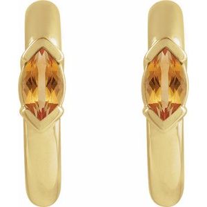 14K Yellow Gold Pair Marquise Shape 4 X 2Mm :: 0 Ct Natural Citrine Hoop Earrings, Length: 10 Mm, Thickness: 2 Mm