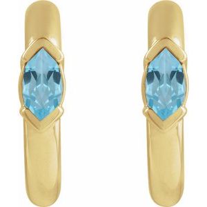 14K Yellow Gold Pair Marquise Shape 4 X 2Mm :: 0 Ct Natural Sky Blue Topaz Hoop Earrings, Length: 10 Mm, Thickness: 2 Mm