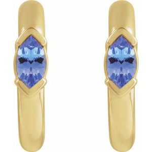 14K Yellow Gold Pair Marquise Shape 4 X 2Mm :: 0 Ct Natural Tanzanite Hoop Earrings, Length: 10 Mm, Thickness: 2 Mm