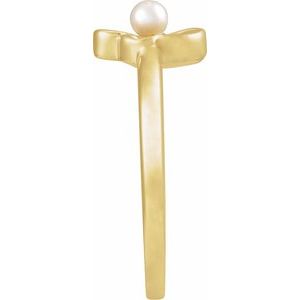 14K Yellow Gold Cultured Seed Pearl Pearl 3 Mm Polished Pearl Floral Ring Size 7
