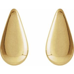 14K Yellow Gold 10.9 X 5.3 Mm Pair Friction Backs Included Polished Teardrop Stud Earrings