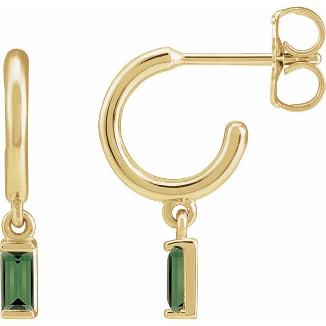 14K White Or Yellow Gold Straight Baguette 17.6 Mm 4.6 Mm 4 X 2 Mm Pair Friction Back Polished Natural Green Tourmaline Dangle Hoop Earrings