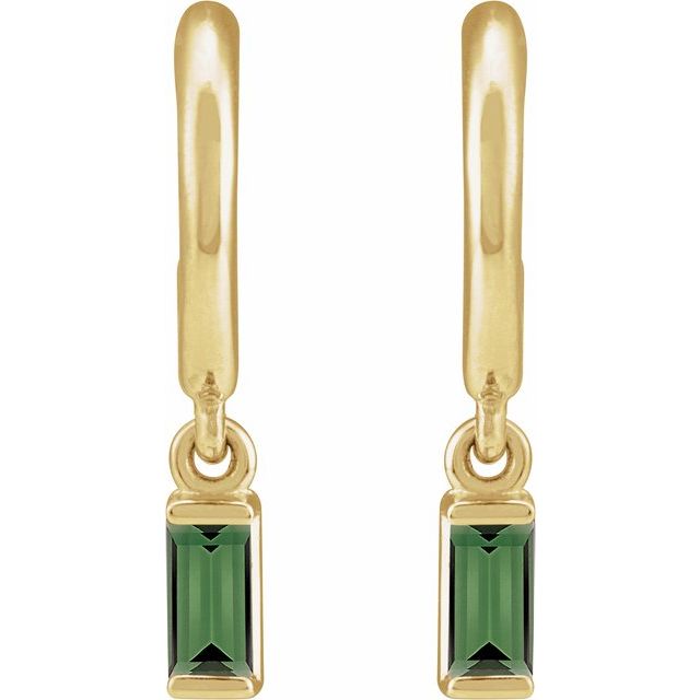 14K White Or Yellow Gold Straight Baguette 17.6 Mm 4.6 Mm 4 X 2 Mm Pair Friction Back Polished Natural Green Tourmaline Dangle Hoop Earrings