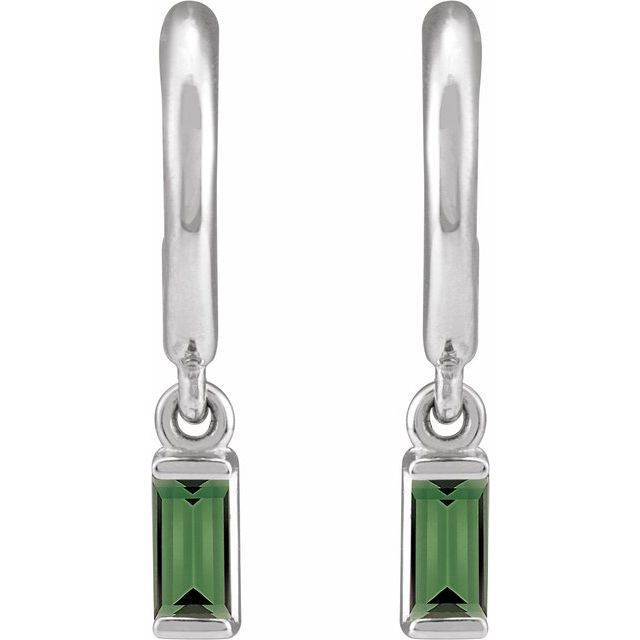 14K White Or Yellow Gold Straight Baguette 17.6 Mm 4.6 Mm 4 X 2 Mm Pair Friction Back Polished Natural Green Tourmaline Dangle Hoop Earrings