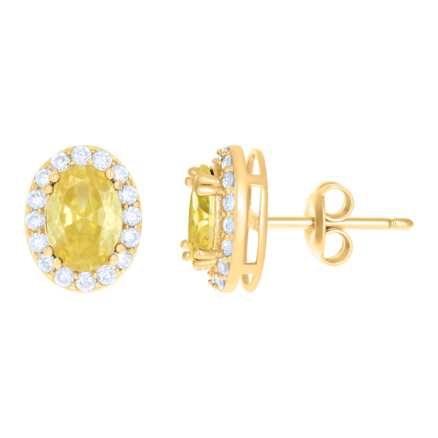 10K Yellow Gold Womens Oval Round Cubic-Zirconia Oval Fashion Stud Earrings