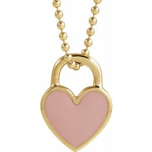 14K Yellow Or Rose Gold Or Sterling Silver 11.57 X 8.7 Mm Polished Enamel Heart Necklace