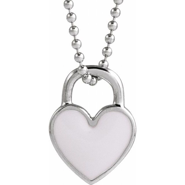 14K Yellow Or White Or Rose Gold Or Sterling Silver 11.57 X 8.7 Mm Polished Enamel Heart Necklace