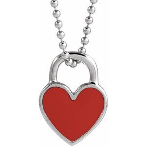 14K Yellow Or Rose Gold Or Sterling Silver 11.57 X 8.7 Mm Polished Enamel Heart Necklace