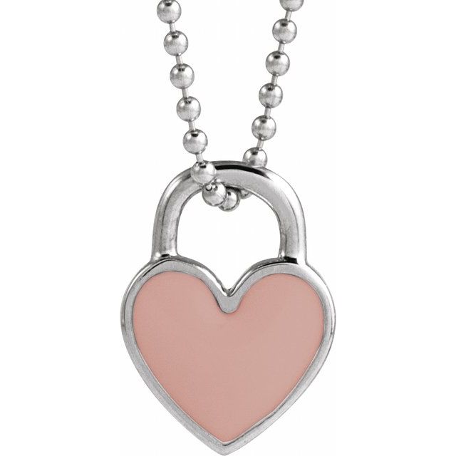 14K Yellow Or White Or Rose Gold Or Sterling Silver 11.57 X 8.7 Mm Polished Enamel Heart Necklace